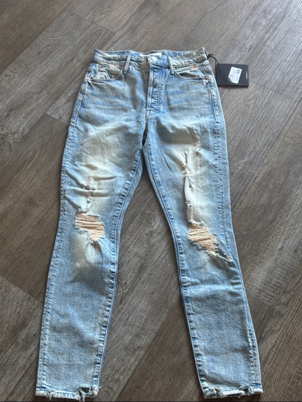 Mother Superior Light Wash Distressed Skinny Jeans